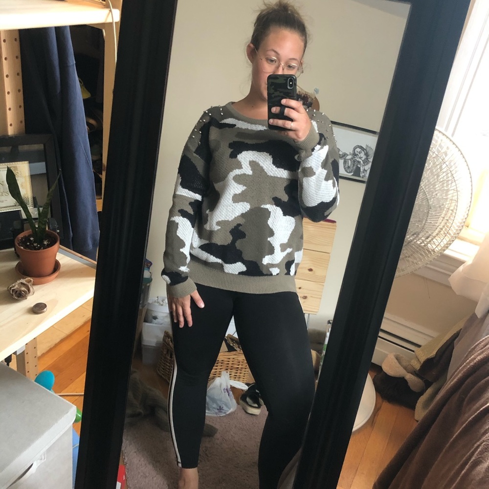 Camo studded shoulder sweater